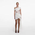 White Rhinestone Lace Tie Side Mini Dress