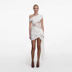 White Rhinestone Lace Tie Side Mini Dress