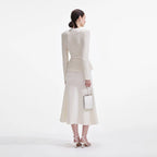Cream Sequin Knit Tailored Midi Dress