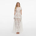 White Sequin Lace Tiered Maxi Dress