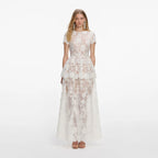 White Sequin Lace Tiered Maxi Dress