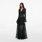 Black Lace Ruffle Maxi Dress