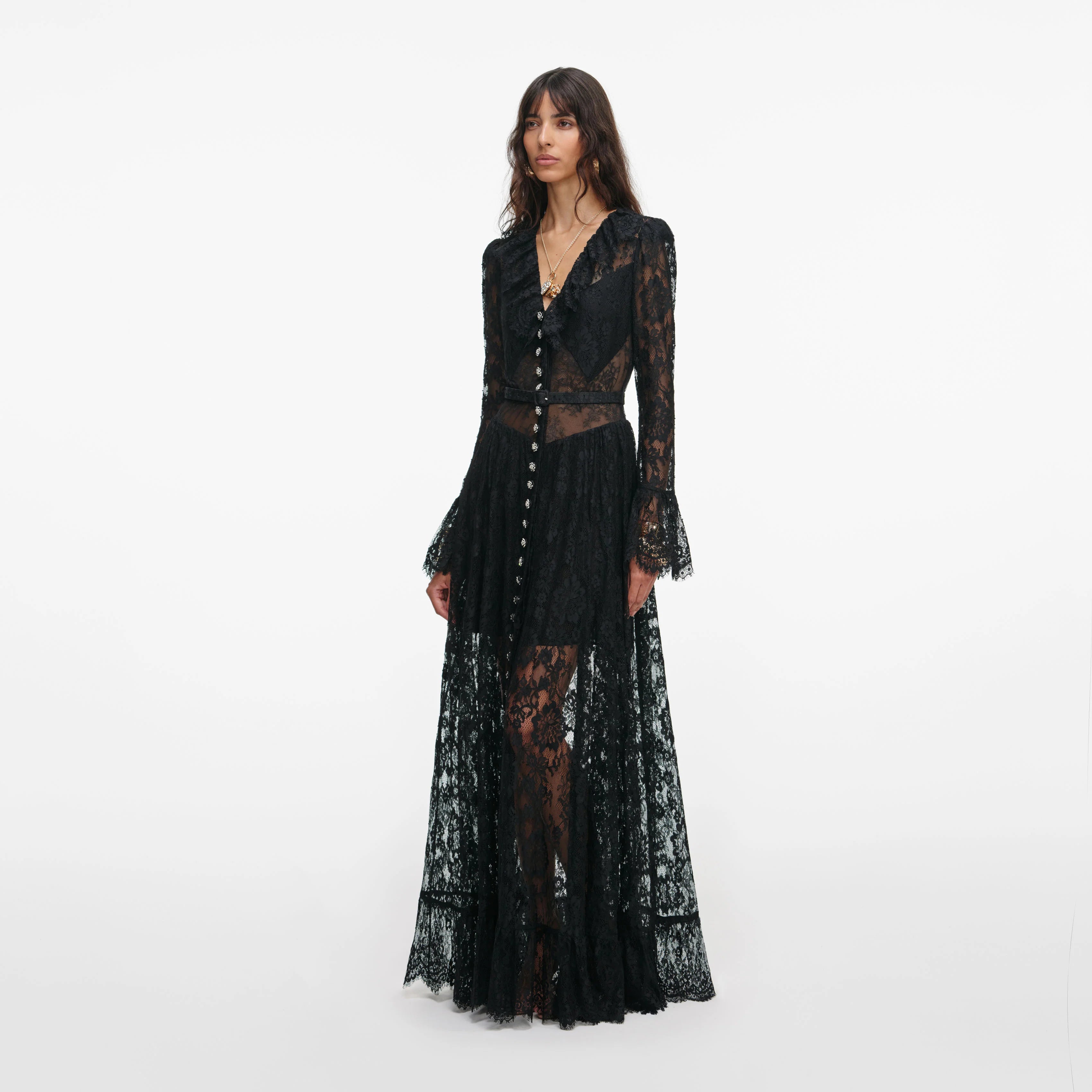 Black Lace Ruffle Maxi Dress