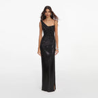 Black Rhinestone Draped Maxi Dress