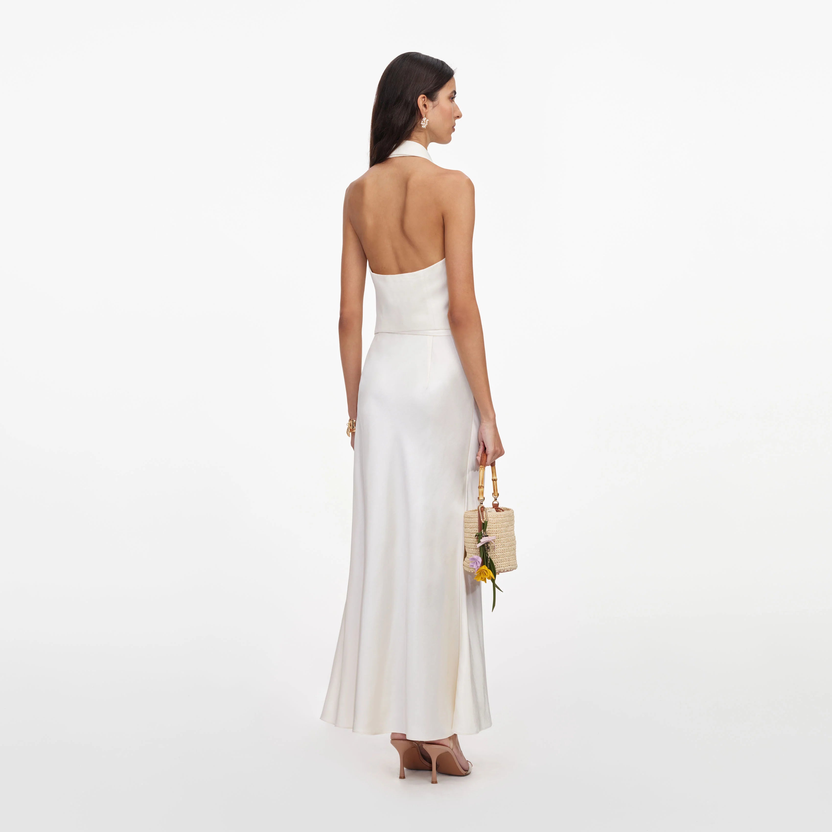Cream Linen Blend Satin Midi Dress
