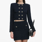 Navy Textured Knit Mini Skirt