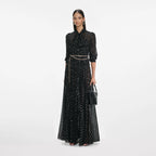 Black And Gold Tie Neck Maxi Dress