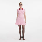 Pink Contrast Collar Knit Mini Dress