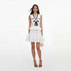 White Peplum Pointelle Knit Mini Dress