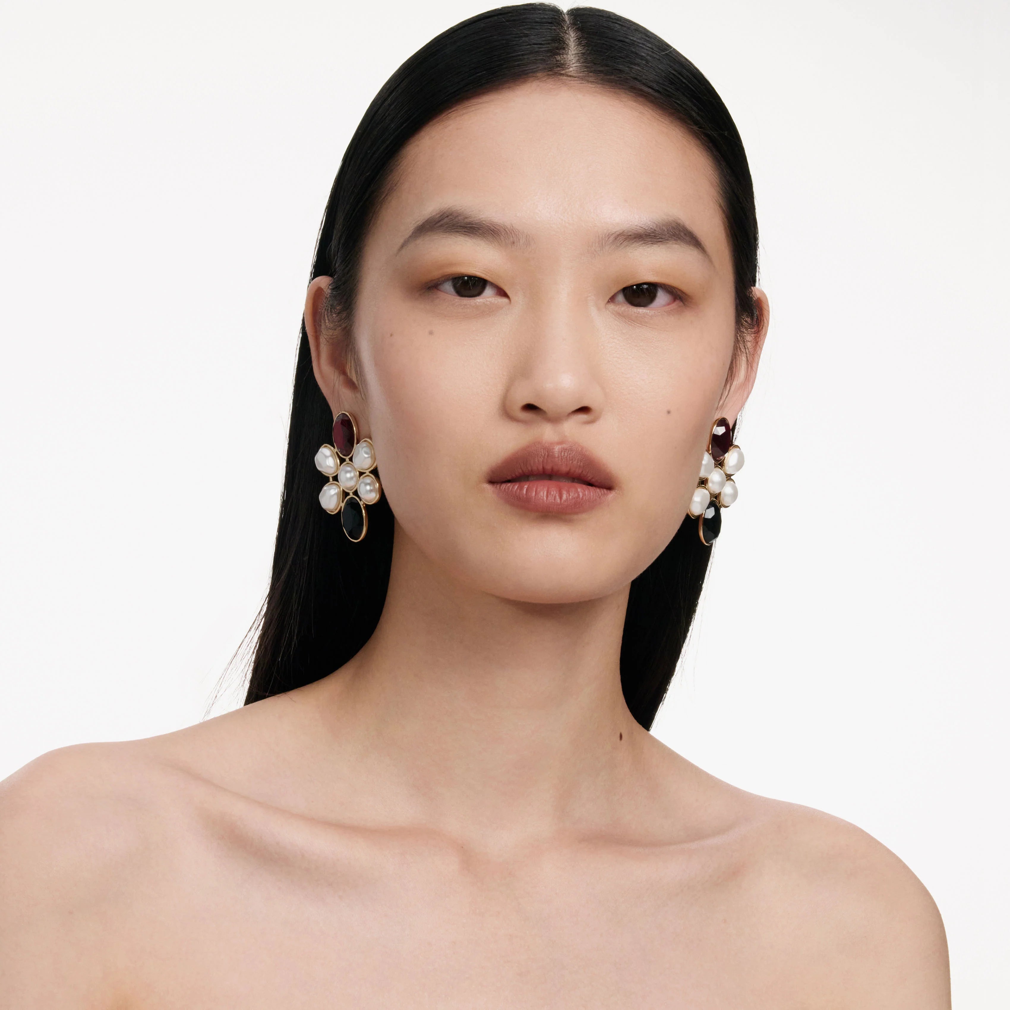 Pearl Crystal Cluster Earrings