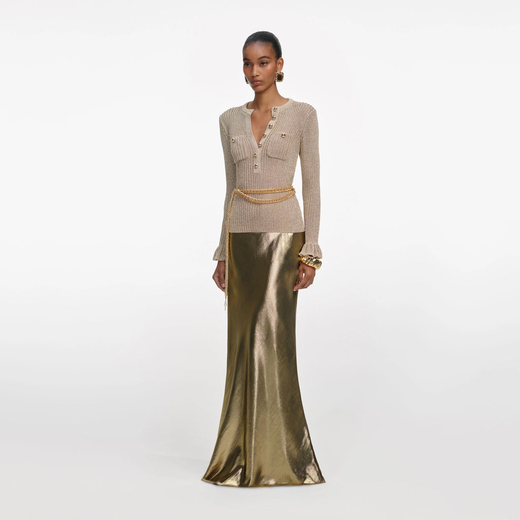Gold Lurex Ribbed Knit Top