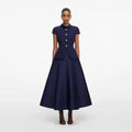 Navy Boucle Taffeta Midi Dress