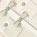 Cream Sequin Knit Bow Trim Dress