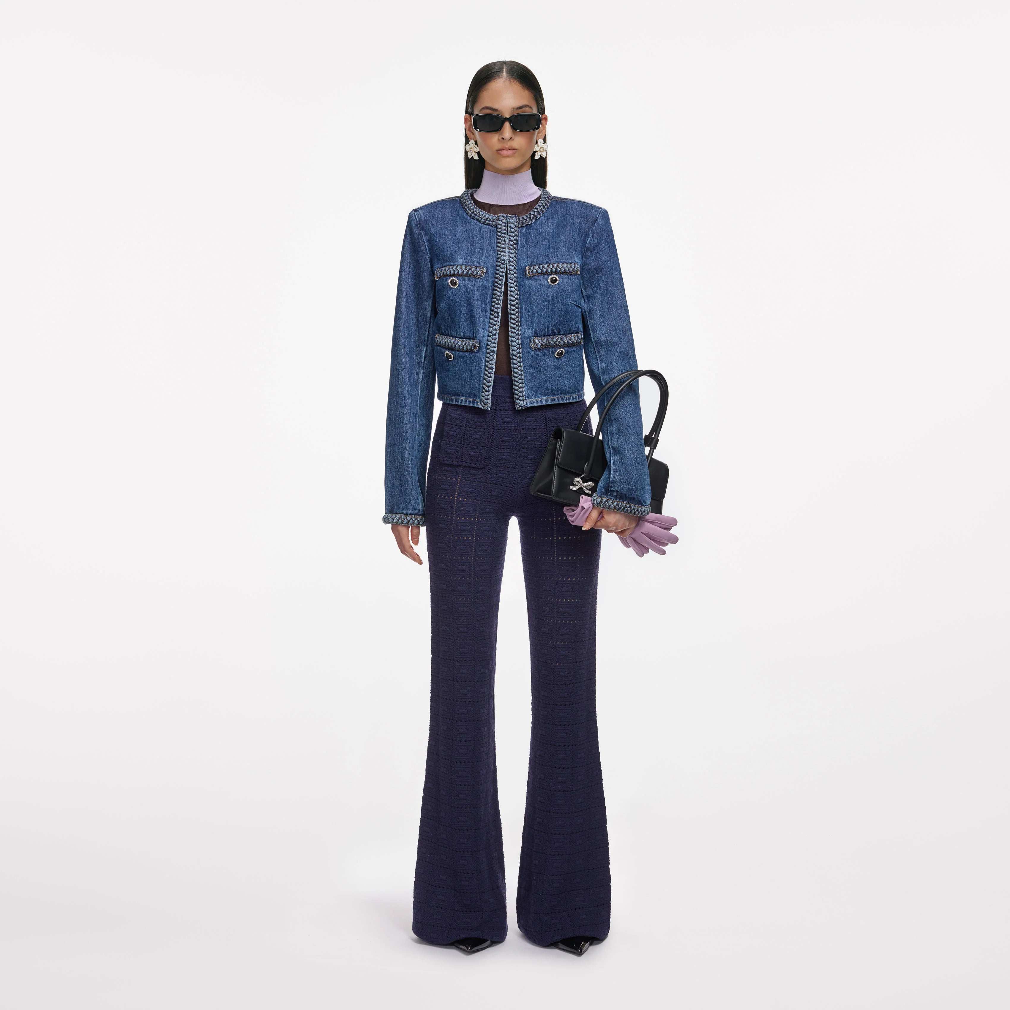 Navy Pointelle Knit Trousers