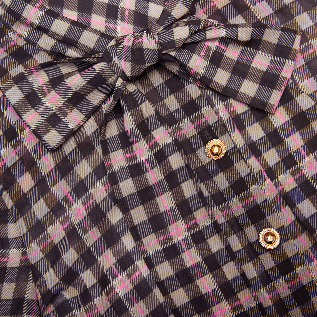 Brown Check Chiffon Blouse