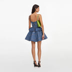 Denim Flared Peplum Mini Dress