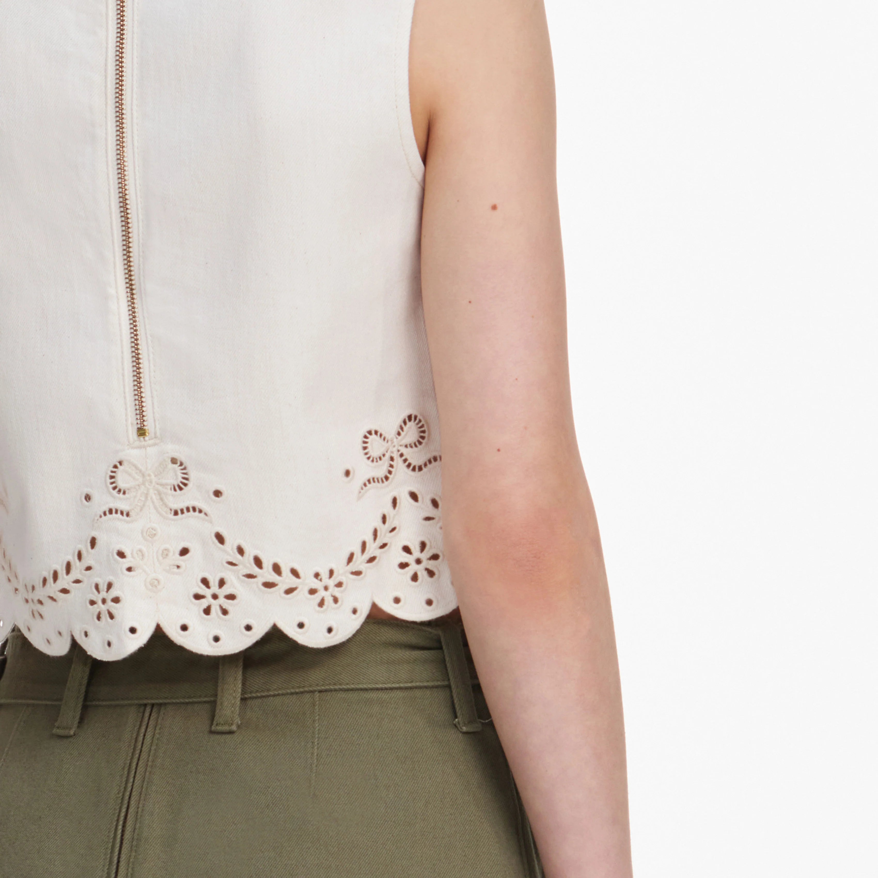 Cream Broderie Denim Top