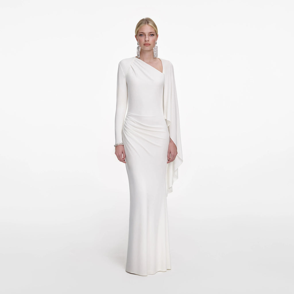 White Jersey Drape Maxi Dress