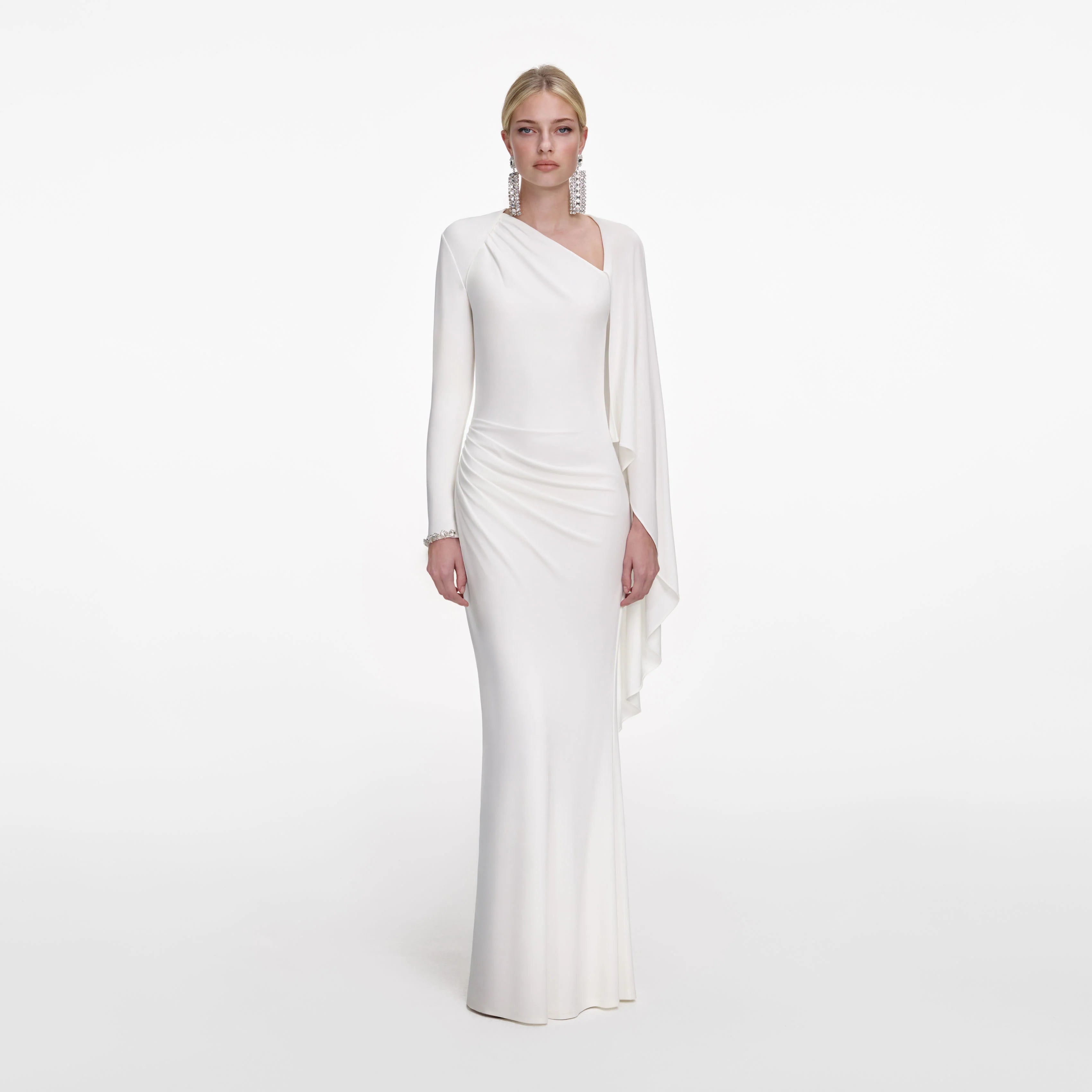 White Jersey Drape Maxi Dress