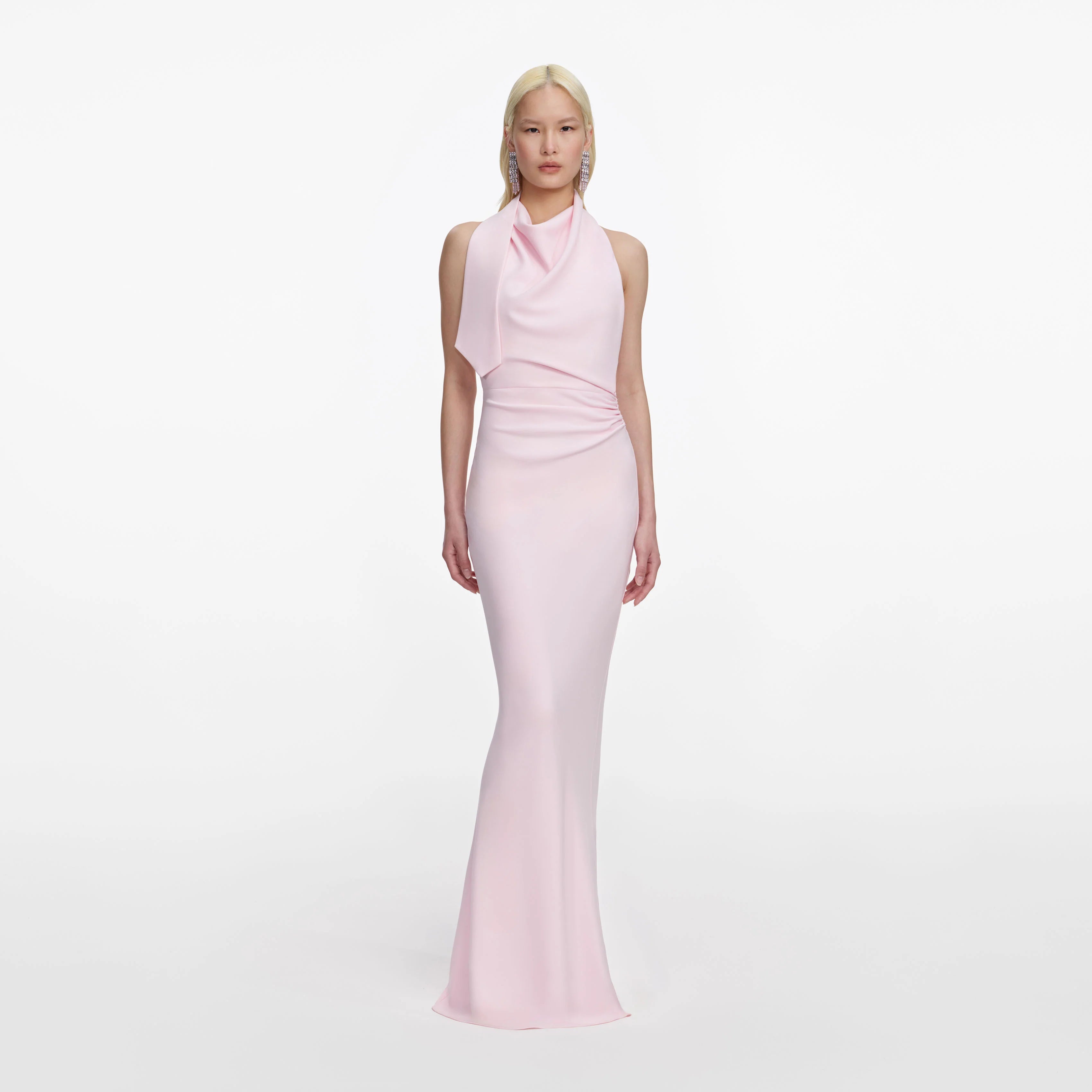 Pink Crepe Halter Neck Maxi Dress