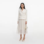 Cream Boucle Shawl Collared Midi Dress