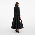Black Boucle Taffeta Midi Dress