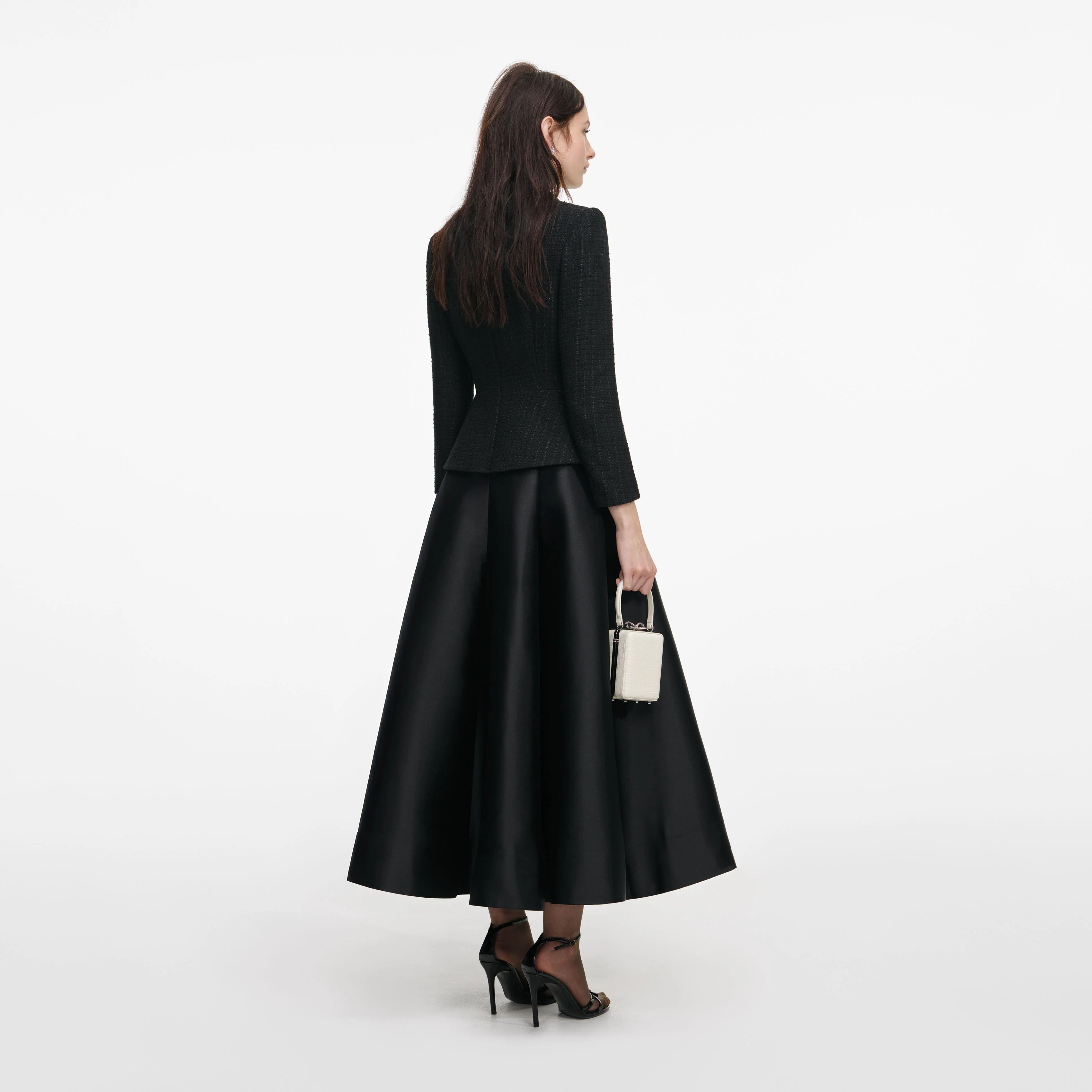 Black Boucle Taffeta Midi Dress
