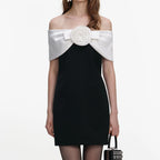 Black Crepe Flower Mini Dress
