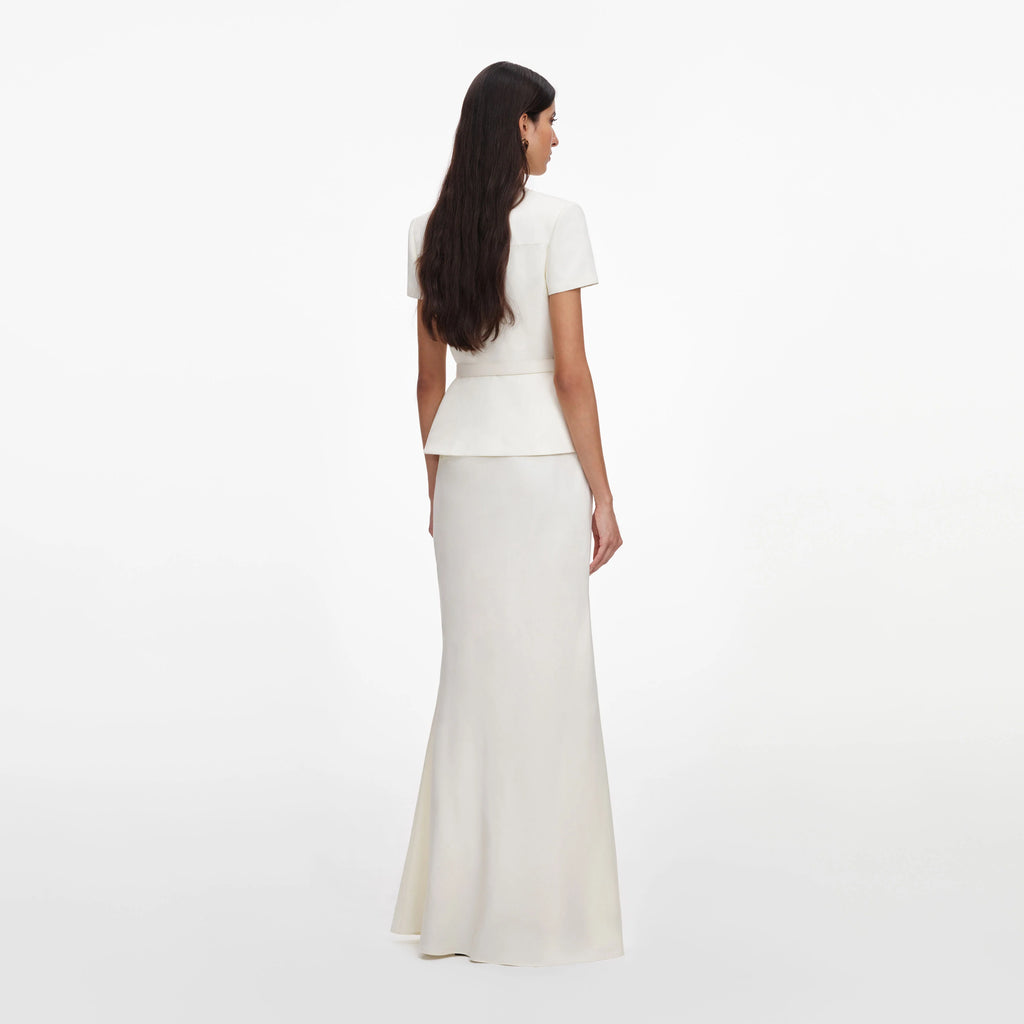 Cream Linen Blend Peplum Maxi Dress