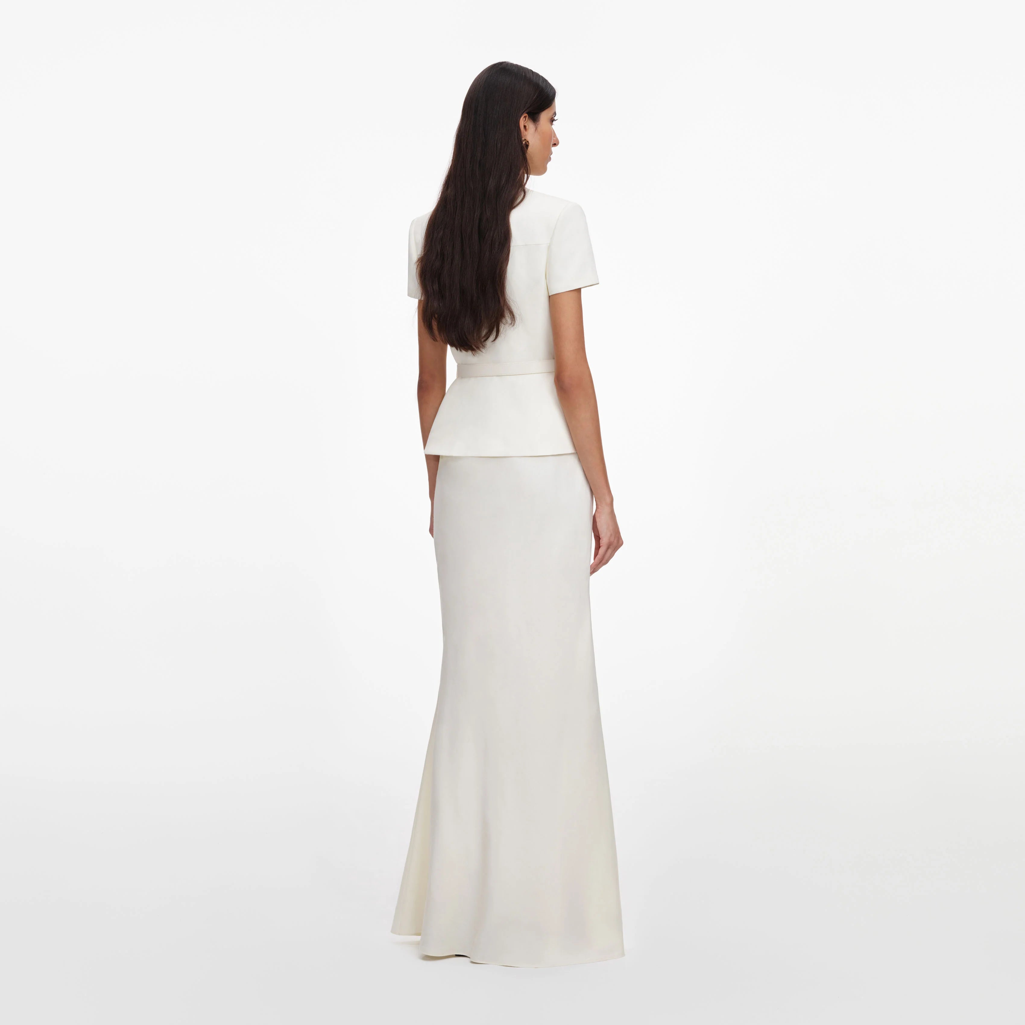 Cream Linen Blend Peplum Maxi Dress