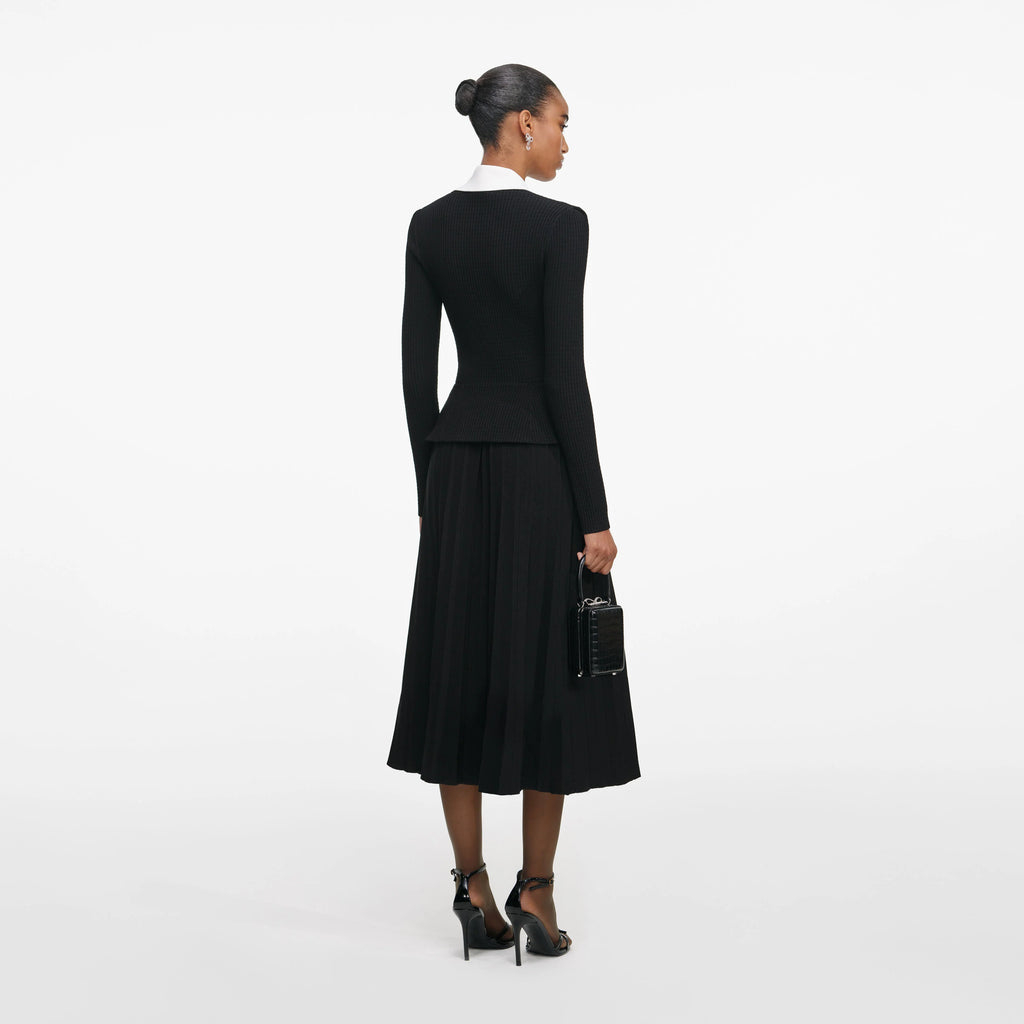 Black Tailored Knit Midi Dress