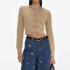 Blue Embellished Wide Leg Jeans