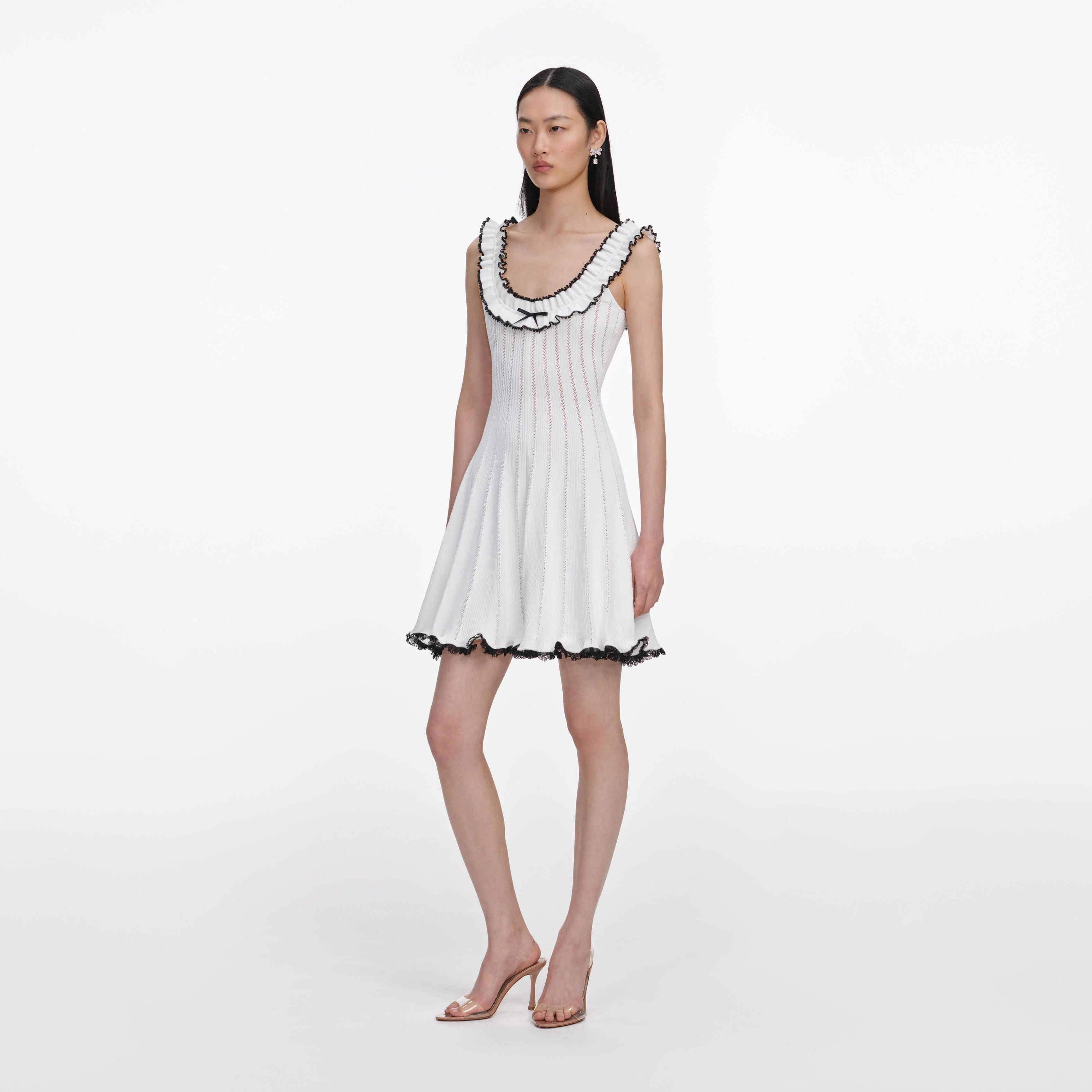 White Contrast Trim Knit Mini Dress
